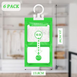 6 Pack Sac Déshumidificateur 80g, Sachet Anti Humidité à Suspendre, Absorbeur d'humidité Placard Anti-Moisissure pour la Cuisine, la salle de bain