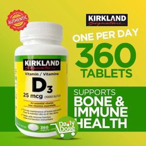 Kirkland Vitamine D3 1 000 UI - Made in Usa - 360 Capsules