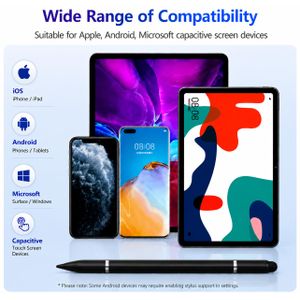 Stylet 3-en-1 Noir Universel pour Écrans Tactiles et Écriture – Pointe Disque Précise, Embout Fibre et Stylo à Bille