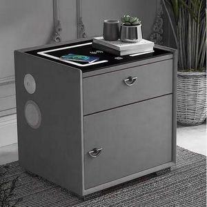 Table de chevet moderne intelligente, chargeur sans fil, ports USB, haut-parleur intégré, coffre-fort sécurisé, table de nuit multifonction