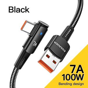 ESSAGER كابل USB من النوع C بزاوية 90 درجة لـ OPPO 100 واط، كابل شحن سريع لـ Honor Huawei Oneplus Realme كابل بيانات شاحن مائل