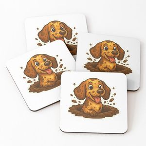4 Dessous de Verre Dirty Dachshund – Maître du creusement en action ! sous tasse unique 