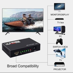 Splitter HDMI 1 dans 4 Out -4K Hdmi Splitter 1x4 Ports v1.4 Powered 4K / 2K Full Ultra HD 1080p US Adapter 3D Support