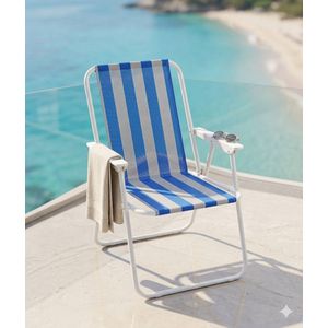 Chaise de Plage Pliable en Aluminium – Transat de Jardin et Piscine à Rayures Bleues et Blanches – Confort Léger et Portable