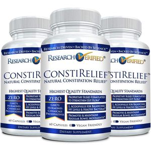 ConstiRelief vérifié par la recherche - Le meilleur supplément pour soulager la constipation sur le marché - avec L. Acidophilus pour une santé et une prévention à long terme. Garantie de remboursement à 100 % ! (Pack de 3)