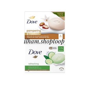 Dove  Lot de 4 barres de savon au beurre de karité & vanille+ Lot de 4 barres de savon Concombre & Thé Vert (90gX8)