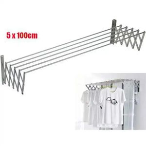 Support pour Sèche Linge vêtements en Aluminium 90 cm 5 Barres Étendoir extensible 