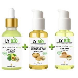 LY BIO PACK HUILE AVOCAT 50ml - PIPETTE + HUILE GERME DE BLE 50ML - POMPE + HUILE SESAME 50ml - POMPE