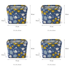 Lot de 4 - Panier de Rangement en Tissu - Corbeille Organisatrice Fleurie - Pour Vêtements, Jouets et Accessoires - 17x14x18 cm