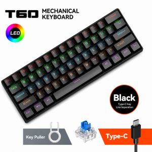 Clavier Mécanique Noir Compact 60% Rétroéclairé LED USB-C - Blue Switch