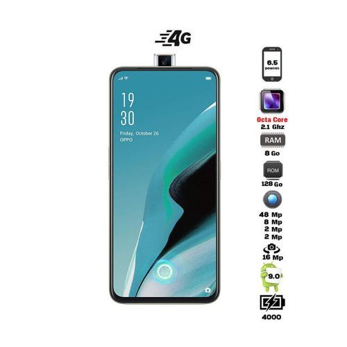 Oppo Reno2 F 6.5&quot; 4G (8Go, 128Go) Android 48MP+8MP+2MP+2MP/16MP - Blanc + Brush Pot Lamp.