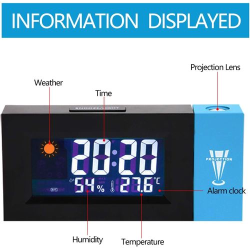 Generic Réveil à projection, calendrier, écran couleur, station météo,  date, heure, température, humidité.