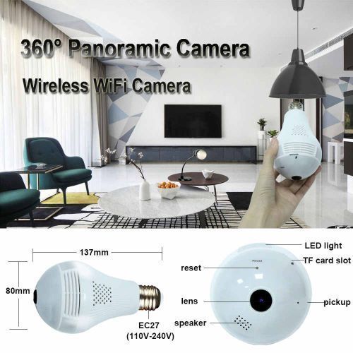 Ampoule Camera Surveillance WiFi sans Fil, 960P HD Caméra Fish Eye