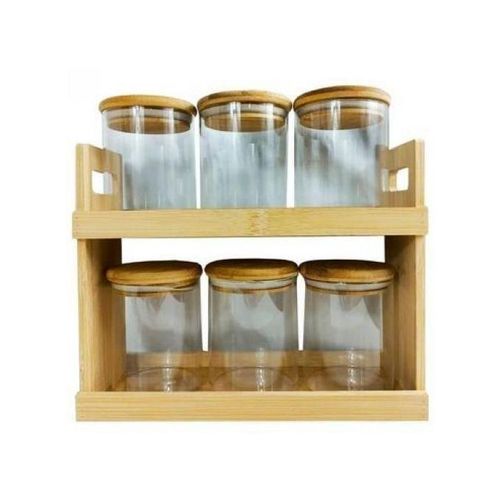 product_image_name-Generic-Boites à épices hermétique en verre avec support en bambou, Pots à épices 6 Pcs-6