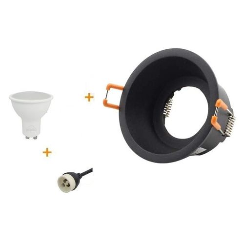 product_image_name-Generic-PACK SPOT " Cadre Rond Noir + Lampe Led Gu10 7w Lumière Blanche + Douille "-1