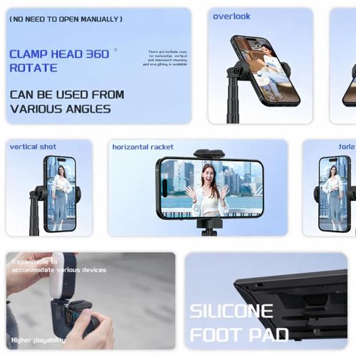 product_image_name-Generic-Titi-Lift Tripod X96 – Trépied Selfie Extensible 1m80 2-en-1 avec Ouverture Automatique des Pieds, Rotation 360°, Télécommande Sans Fil Magnétique Amovible, Support Smartphone Universel et Cold Shoe pour Accessoires – Compatible Android / iOS / HarmonyOS-8