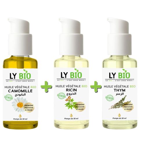 product_image_name-LY BIO-PACK HUILE CAMOMILLE 50ML - POMPE + HUILE RICIN 50ml - POMPE + HUILE THYM 50ML - POMPE-1