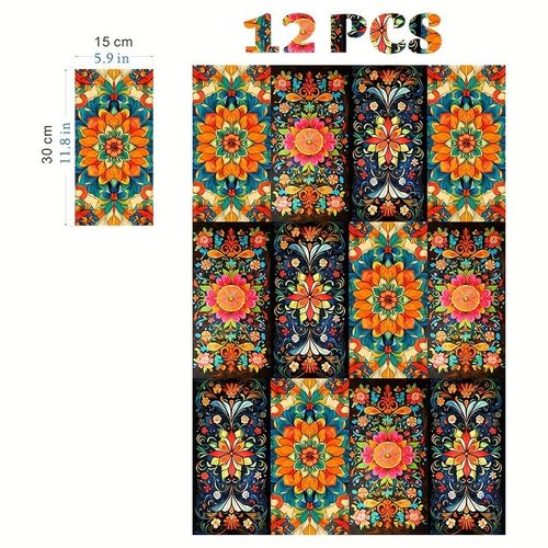 product_image_name-Generic-24pcs Autocollants de Carreaux Mandala - Auto-adhésifs, Étanches & Amovibles pour Salle de Bain, Cuisine & Décoration Maison   Design Floral Vintage-1