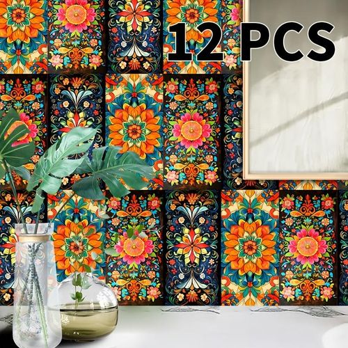 product_image_name-Generic-24pcs Autocollants de Carreaux Mandala - Auto-adhésifs, Étanches & Amovibles pour Salle de Bain, Cuisine & Décoration Maison   Design Floral Vintage-3