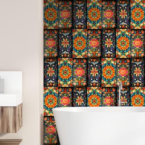 product_image_name-Generic-24pcs Autocollants de Carreaux Mandala - Auto-adhésifs, Étanches & Amovibles pour Salle de Bain, Cuisine & Décoration Maison   Design Floral Vintage-4