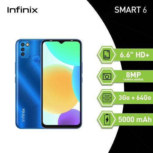 Smart 6 (3GB+64GB)/Écran 6.6''HD+/4G/5000mAh/Quetzal Cyan