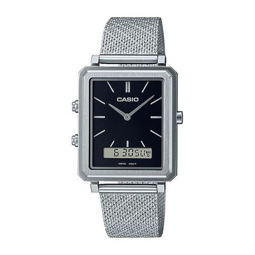 product_image_name-Casio-Vintage Collection Dual Time - Cadran noir avec bracelet en mailles milanaise - MTP-B205M-1E-1