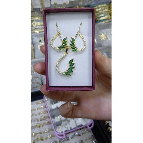 product_image_name-Generic-Ensemble Luxe "Royal Crystal" - Collier & Boucles d'oreilles - Acier Inoxydable (Vert Émeraude / Noir)-5