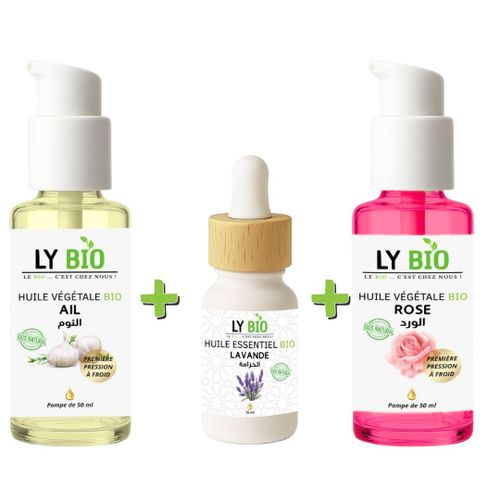 product_image_name-LY BIO-PACK HUILE AIL 50ML - POMPE + HUILE ESSENTIEL LAVANDE 10ML + HUILE ROSE 50ml - POMPE-1