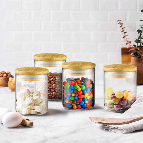 Generic Boîtes de cuisine en verre avec couvercle hermétique en bambou,  bocaux 4 pcs à prix pas cher