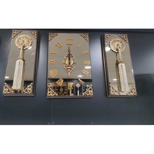 product_image_name-Orchid-HORLOGE MURALE EN BOIS VERRE BRONZE  JEU DE  3 PIECES-1