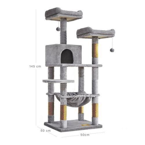 product_image_name-Animalux-Arbre à chat 145 cm – Niche, hamac, 2 plateformes, griffoirs sisal et base renforcée-2