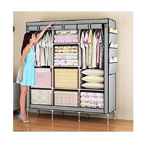 Generic ARMOIRE PENDERIE MOBILE DÉMONTABLE + HOUSSE - GRIS à prix pas cher