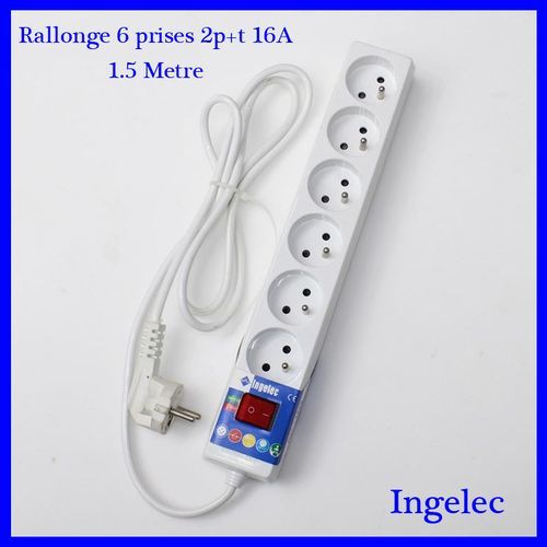 Ingelec Rallonge//Multi-prises-Multiprises avec interrupteur//Bloc 6 prises  2p+t 16A/1.5m à prix pas cher