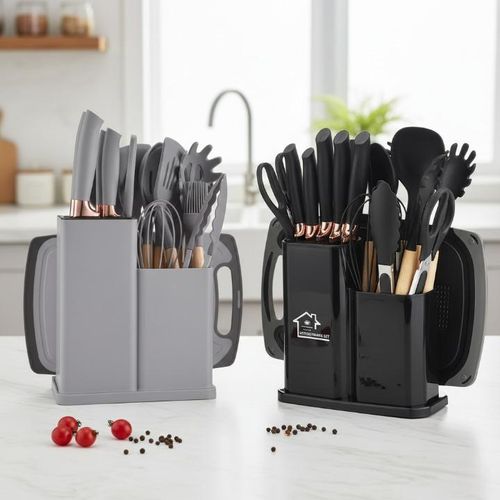 product_image_name-Generic-مجموعة أدوات المطبخ للأعشاب والتوابل، 19 قطعة بمقبض خشبي، لوح تقطيع وحاوية تخزين سيليكون (لون عشوائي)-1