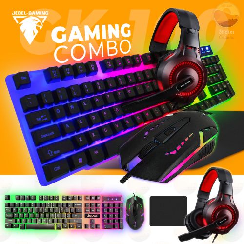 Combo pack d'accessoires gamer pour pc clavier qwerty souris casque gaming  tapis et stand RAIDEN Pas Cher 