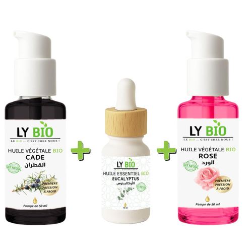 product_image_name-LY BIO-PACK HUILE CADE 50ML - POMPE + HUILE ESSENTIEL EUCALYPTUS 10ML + HUILE ROSE 50ml - POMPE-1
