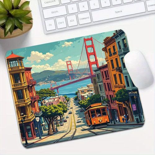 product_image_name-Generic-1 قطعة لوحة فأرة جسر جولدن جيت في سان فرانسيسكو - كابل أيقوني وخريطة للمعالم الشهيرة، سطح مضاد للانزلاق بسمك إضافي، تصميم حديقة جولدن جيت / شارع لومبارد للألعاب / المكتب / الكمبيوتر المنزلي، وسادة مكتب متينة هدية-1