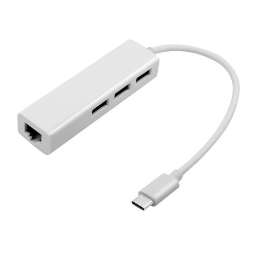 Hub USB-C Vers 3 ports USB & Adaptateur Ethernet - Blanc