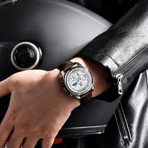 product_image_name-Benyar-ساعة يد كوارتز للرجال بسوار جلدي بني، مقاومة للماء، كرونوغراف-5