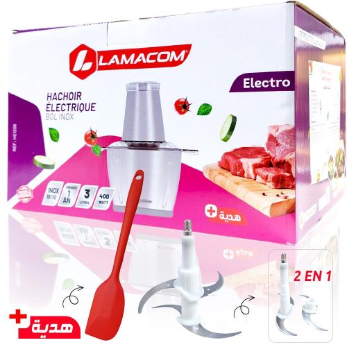 product_image_name-Lamacom-مفرمة كهربائية متعددة الوظائف سعة 3 لتر - هاشوار بوعاء من الفولاذ المقاوم للصدأ، سرعتان، أمان عالي، هاشوار كهربائية للحوم وخضراوات وفواكه-7