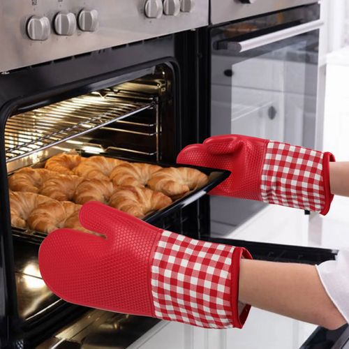 Gants de cuisine en silicone avec 2 maniques chauffantes, gants de four en  coton, résistants à