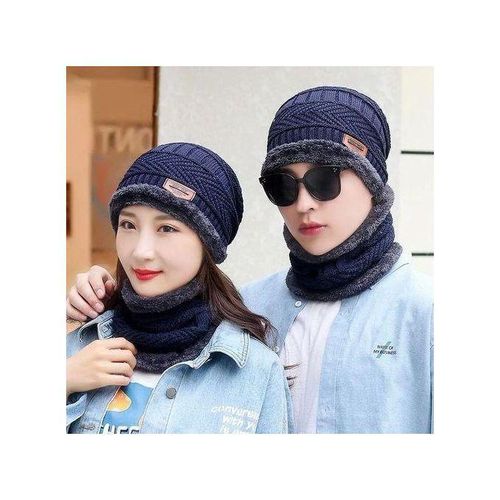 product_image_name-Generic-Chapeau tricoté - MARQUE - Ensemble 2 pièces - Laine épaisse - Bleu marine - Hiver-1