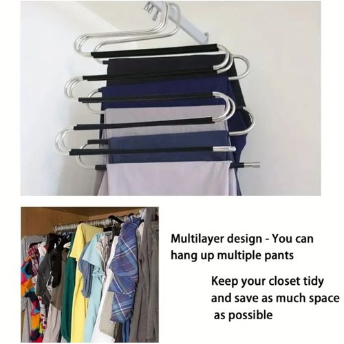 product_image_name-Generic-2 pcs Cintre, Porte-pantalon en acier inoxydable antidérapant de Type S, support de rangement pour pantalons, Jeans, écharpes, vêtements, serviettes, garde-robe, salle de bain-6