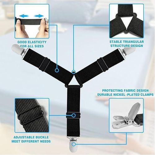 product_image_name-Generic-Clips de Drap-Housse, 4 Sangles Élastiques avec Crochets en Acier Inoxydable, Réglables et Anti-dérapant-7