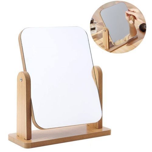 product_image_name-Generic-مرآة مكياج دوارة مع حامل خشبي مستطيل قائم بذاته Miroir de Maquillage rectangulaire Rotatif avec Support en Bois Debout Libre-1