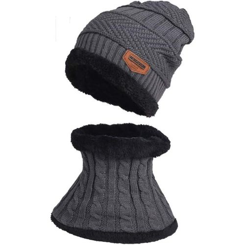 product_image_name-Generic-Chapeau chaud en tricot avec cache-cou doublé en polaire, automne-hiver, Unisexe, Gris-4
