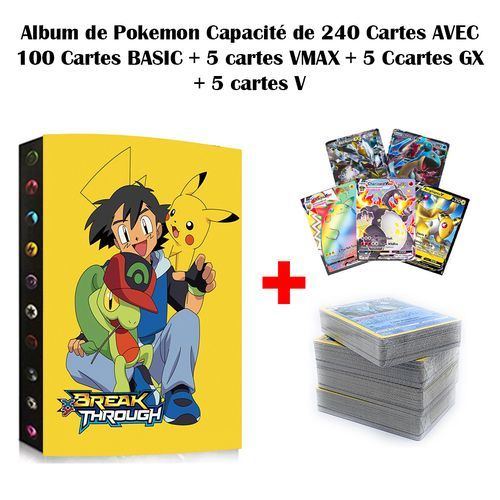 Generic Album de Pokemon Capacité de 240 Cartes +50 Cartes اBASIC + 5 VMAX  + 5 GX à prix pas cher
