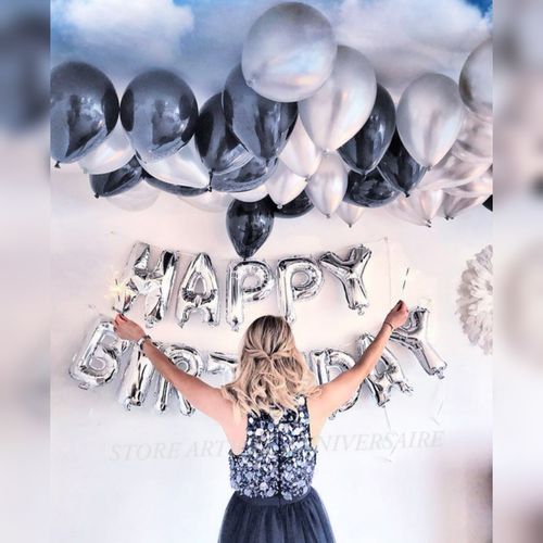 Generic 20 Ballons Noir & Argent + Happy Birthday Argent / Décoration  Anniversaire à prix pas cher