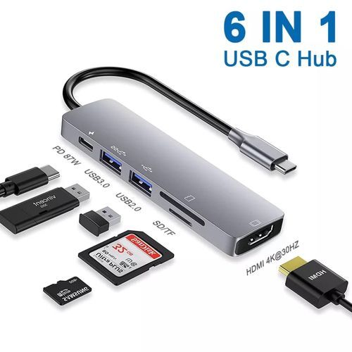 Adapter 6 en 1 multiport Adaptateur pour MacBook Pro hub USB C en