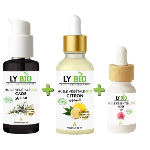product_image_name-LY BIO-PACK HUILE CADE 50ML - POMPE + HUILE CITRON 50ML - PIPETTE + HUILE ESSENTIEL ROSE 10ML-1